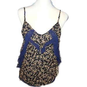Chris And Jaime Silk Navy Floral Camisole Tank Top, M